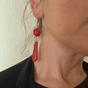 Red coral dangle earrings